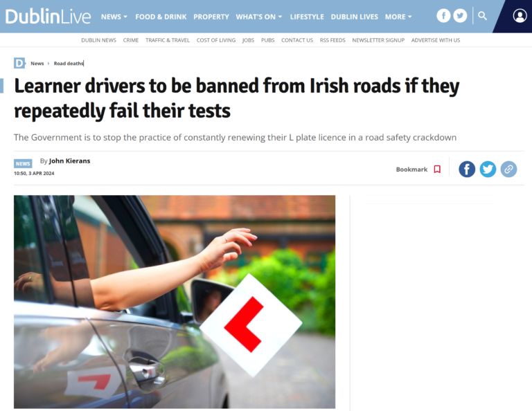 Irish Government announces plans to ban Learner Drivers who repeatedly fail their driving test.